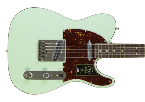 Fender American Ultra Luxe Telecaster in Transparent Surf Green with a Rosewood fingerboard.
