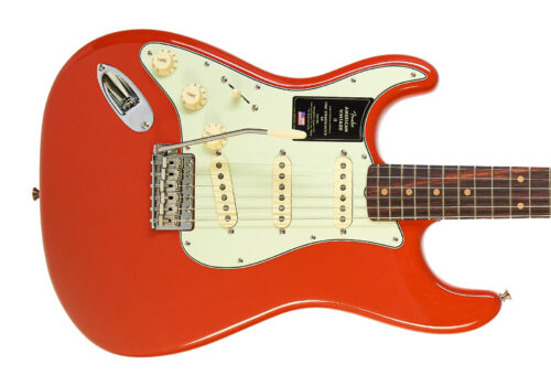Left handed Fender American Vintage II 1961 Stratocaster in Fiesta Red with a Slab Rosewood fingerboard.
